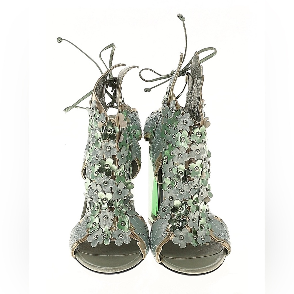 IVY KIRZHNER ~ IK Jardin pearlized floral iridescent holographic heel sandals - Picture 7 of 11